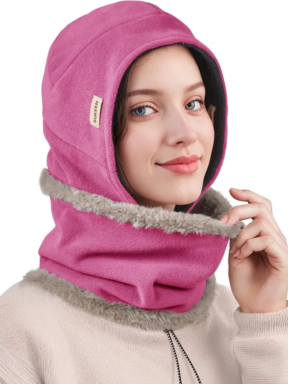 Sukeen Winter Hat & Thick Fleece Scarf Set - Pink